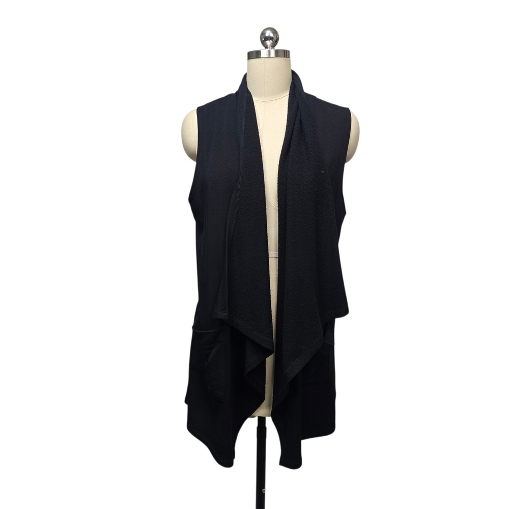 Beyond Yoga Black Waterfall Cardigan Vest Draped Pockets Size M